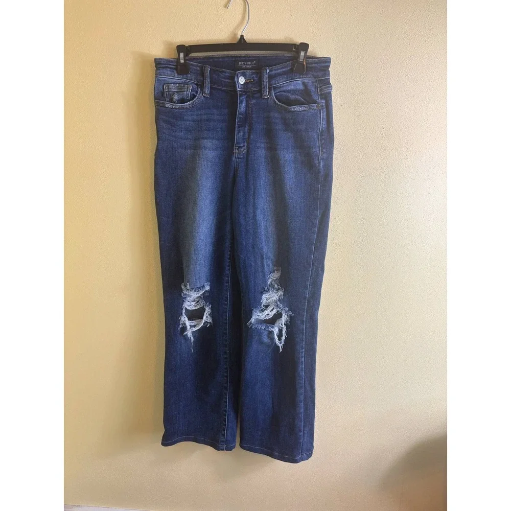 Judy Blue Straight Fit‎ Women's Denim Blue Jeans Distressed Size 7/28